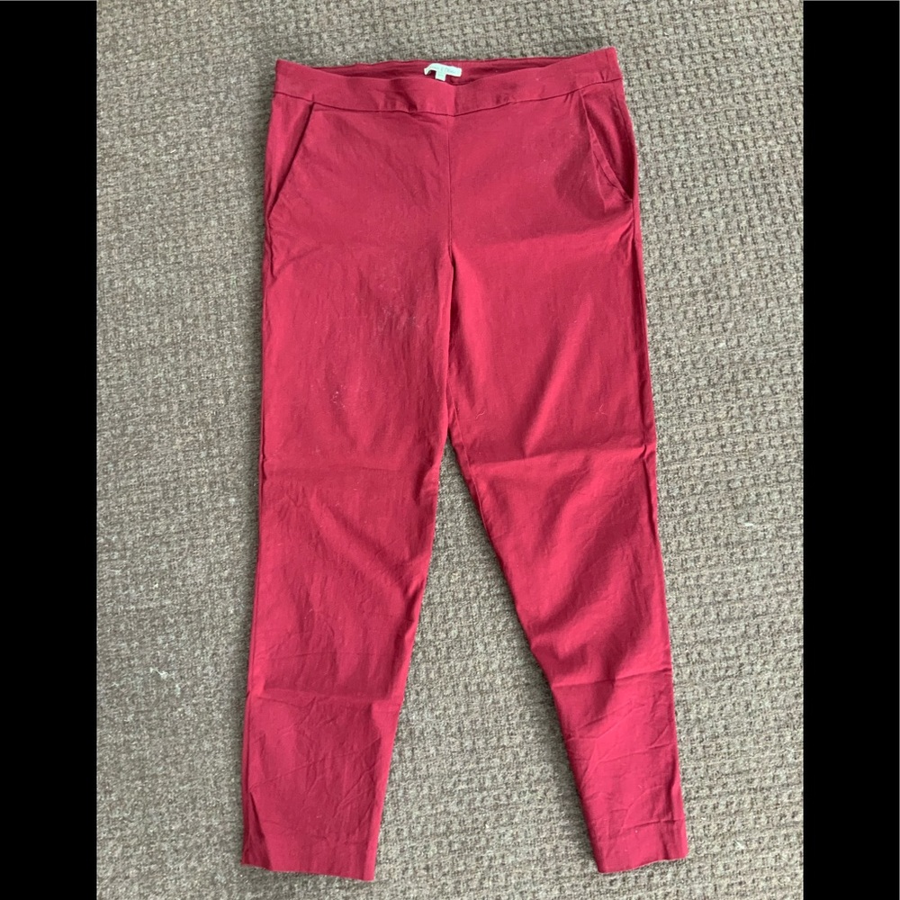 Berry red, pull on pants